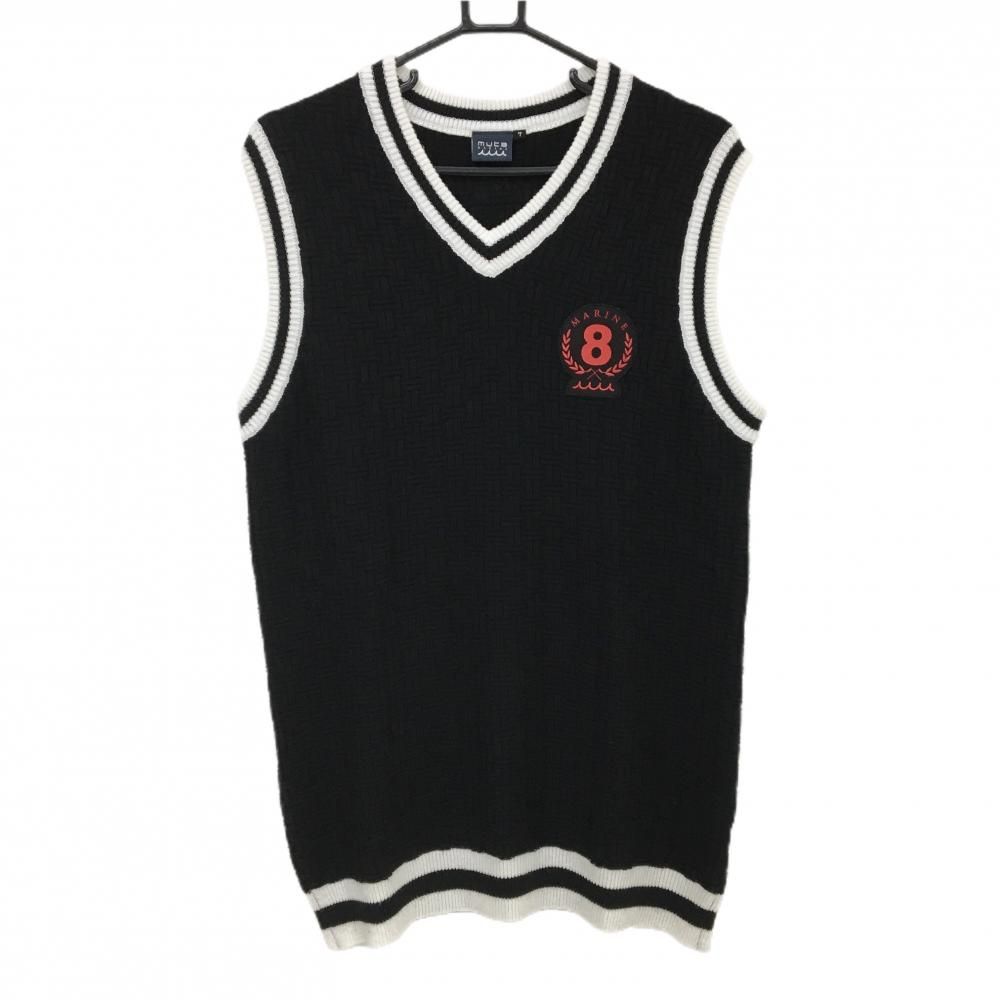 ムータマリン ニットベスト 黒×白 Vネック ワッペン メンズ 7 XL ゴルフウェア モデル muta