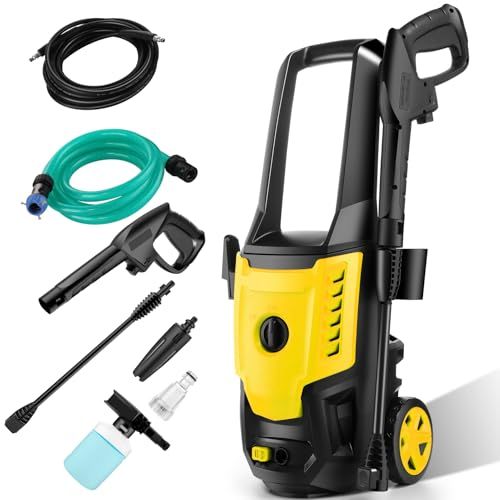 パワーワッシャーSuyncllプレッシャーワッシャー 最大出力圧力14MPa 50Hz|60Hz 東西日本対応 水道直結 自吸機能付き 1600W電気パワーワッシャー高圧洗浄機 ジンバルノズルとフォームキャノン付き 高圧ホース10m 水道ホース3m 電源コード