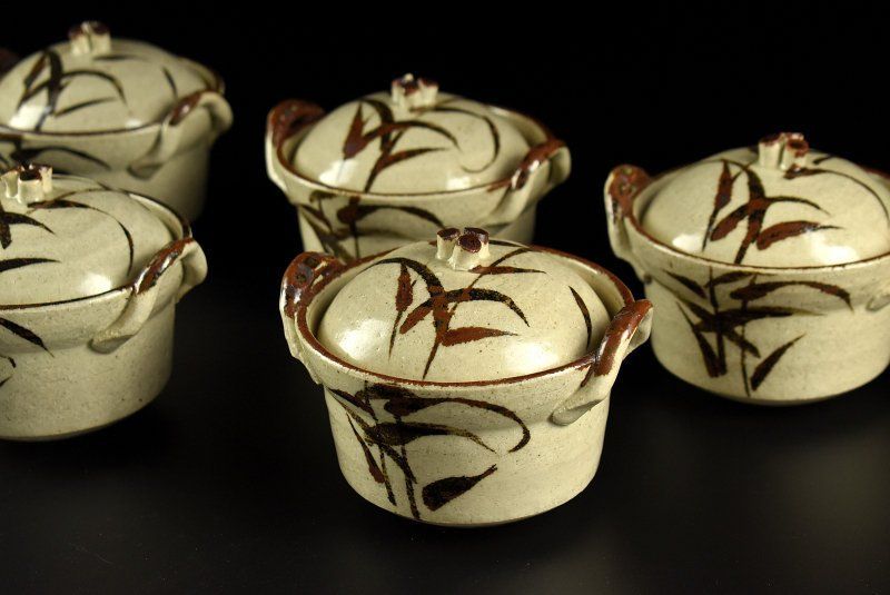 蔵A3980d 蓋付向付 手付鉢 蓋物 五客