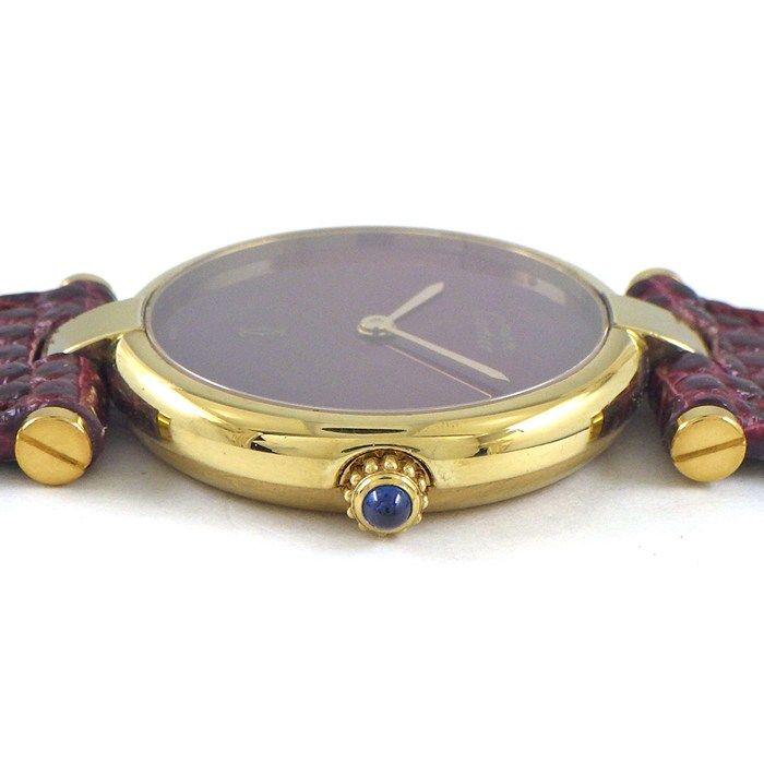 カルティエ Cartier 腕時計 マスト ヴァンドーム SM 590003 ヴェルメイユ ボルドー ワインレッド文字盤 GP SV925 バーガンディー リザード レザーベルト クオーツアナログ 箱 保付き