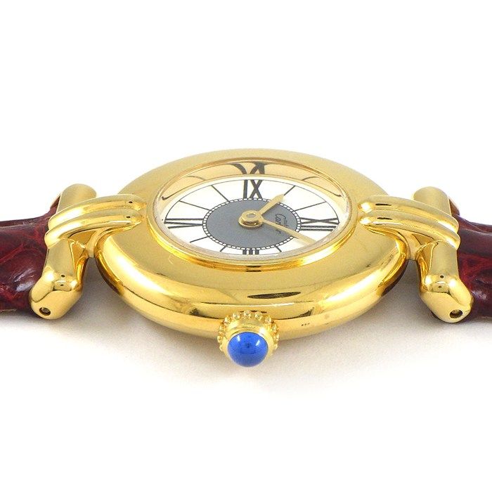 カルティエ Cartier 腕時計 マスト コリゼ SM 590002 W1004354 ヴェルメイユ ホワイト グレー文字盤 GP SV925 レッド アリゲーター レザーベルト クオーツアナログ