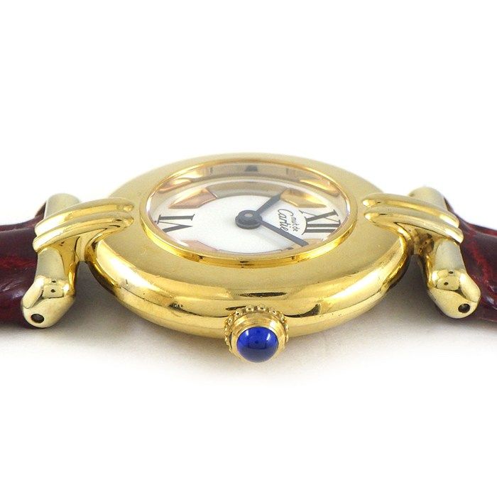 カルティエ Cartier 腕時計 マスト コリゼ 590002 W1006654 ヴェルメイユ スリー 文字盤 GP SV925 レッド アリゲーター レザーベルト クオーツアナログ