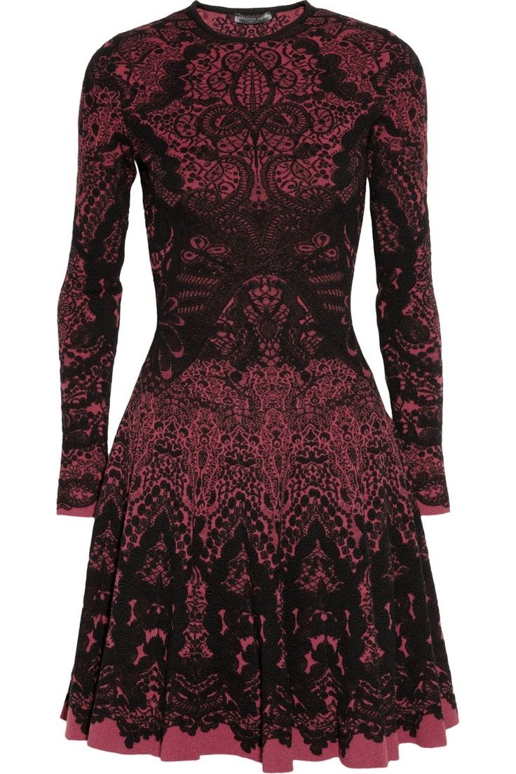 Alexander McQueen アレキサンダー マックイーン インターシャウールブレンドドレス ブラック系×レッド系 XXS ニットワンピース レディース イタリア製