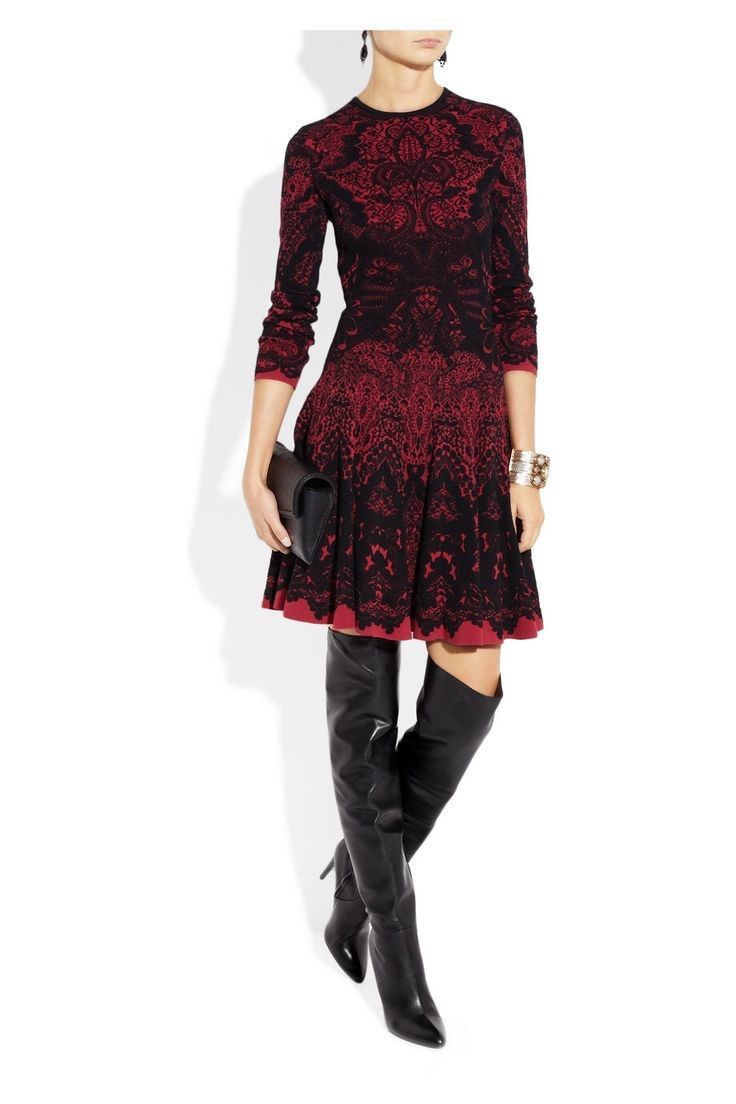 Alexander McQueen アレキサンダー マックイーン インターシャウールブレンドドレス ブラック系×レッド系 XXS ニットワンピース レディース イタリア製