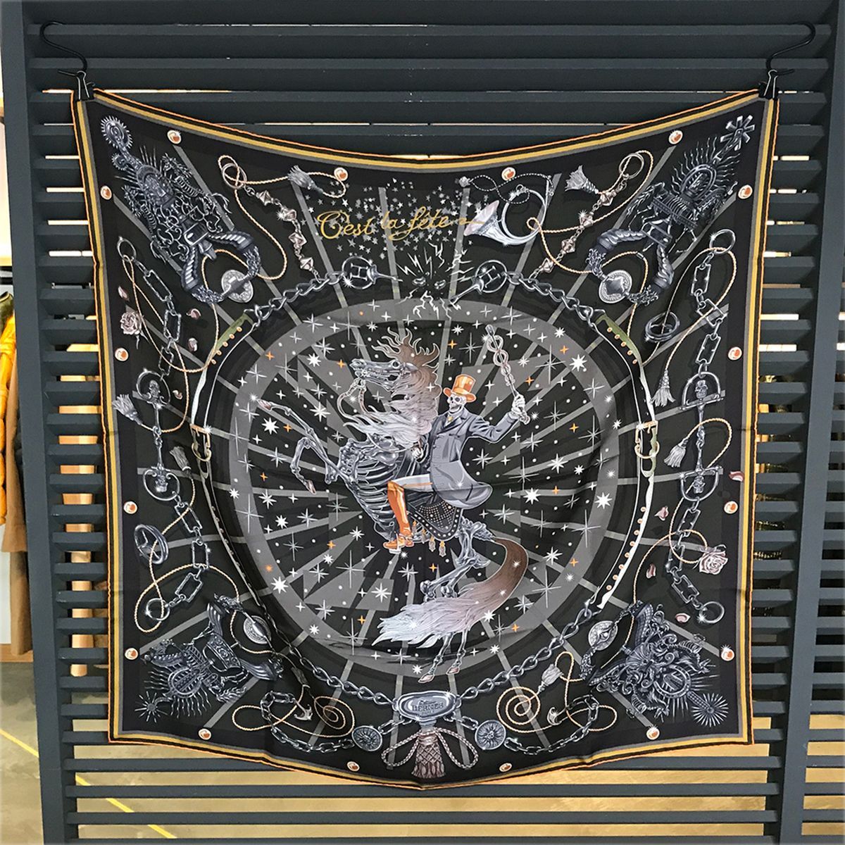 エルメス カレ90 ダブルフェイス セラフェット 野村大輔 スカーフ カーキ アントラシット グリ 14581