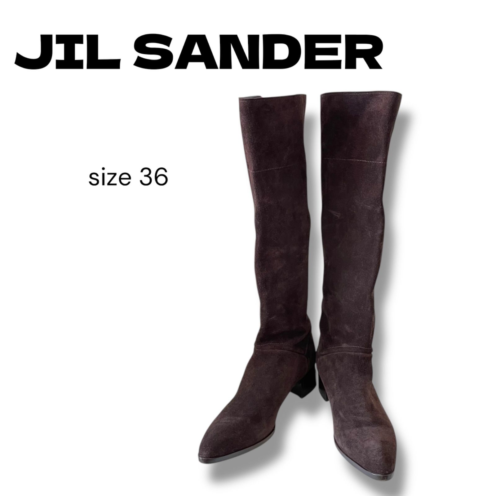 【未使用新品】JIL SANDER ダークブラウン レザー ロングブーツ JIL SANDER ジルサンダー ロングレザーブーツ ブラウン レディース 本