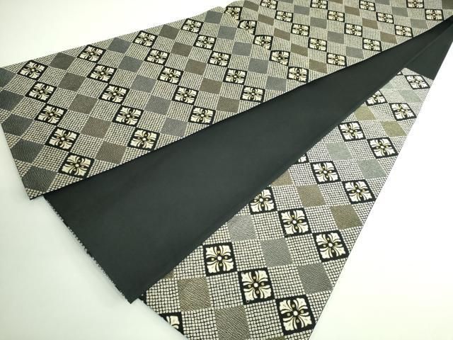 平和屋着物■極上　六通柄袋帯　唐織　鹿の子花菱文　黒地　金銀糸　逸品　DZAB0005kh5 平和屋着物□極上 六通柄袋帯 唐織 鹿の子花菱文 黒地 金銀糸 逸品