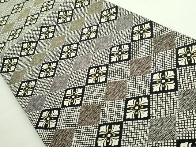平和屋着物■極上　六通柄袋帯　唐織　鹿の子花菱文　黒地　金銀糸　逸品　DZAB0005kh5 平和屋着物□極上 六通柄袋帯 唐織 鹿の子花菱文 黒地 金銀糸 逸品