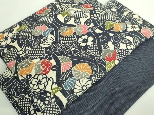 平和屋着物 上 和染紅型 栗山紅型 栗山吉三郎 つけ帯 紬地 立涌花文 DZAB0024kh5