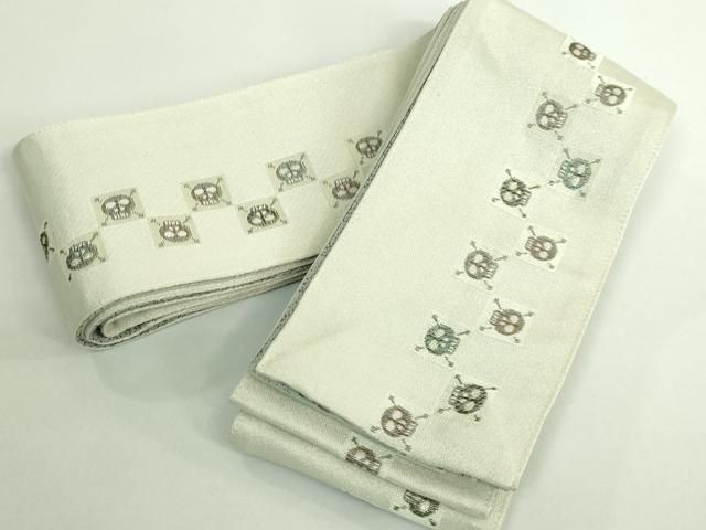 平和屋着物 上 男性 両面 角帯 ドクロ 骸骨 銀糸 kh 5