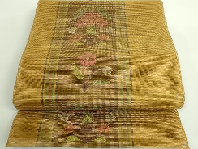 平和屋着物■極上　夏物　1854年創業　帯屋捨松　八寸名古屋帯　草花文　逸品　DZAB0210kh5 平和屋着物□極上 夏物 1854年創業 帯屋捨松 八寸名古屋帯 草花文 逸品