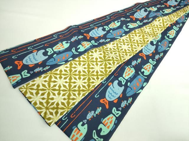 平和屋着物□極上 両面 半幅帯 魚 花菱 DZAB0271kh5 - メルカリ