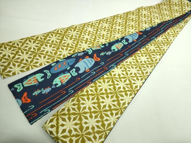 平和屋着物□極上 両面 半幅帯 魚 花菱 DZAB0271kh5 - メルカリ