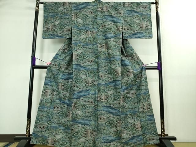 平和屋着物□極上 都喜ヱ門 本場大島紬 単衣 破れ色紙重ね花文 藤絹