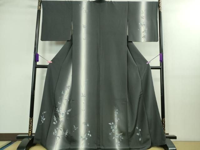 平和屋着物 上 訪問着 手描き 蔦の葉文 暈し染め 藍墨茶色地 DZAB0325kh5