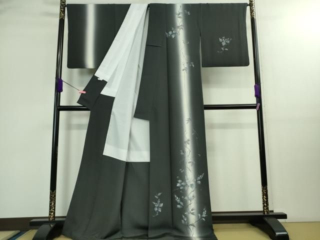 平和屋着物 上 訪問着 手描き 蔦の葉文 暈し染め 藍墨茶色地 DZAB0325kh5