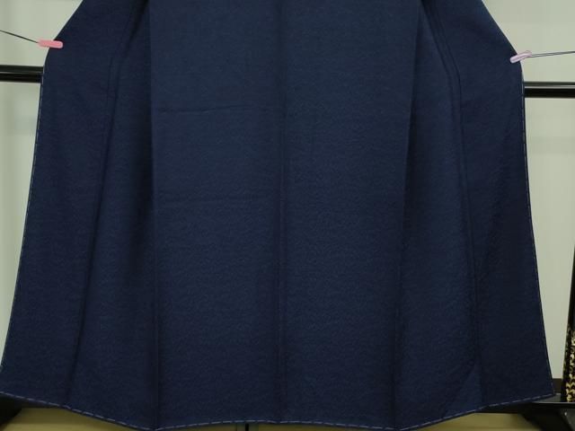 平和屋着物□極上 お召 本藍 鳳凰草花地紋 色無地 濃藍色 京都きもの