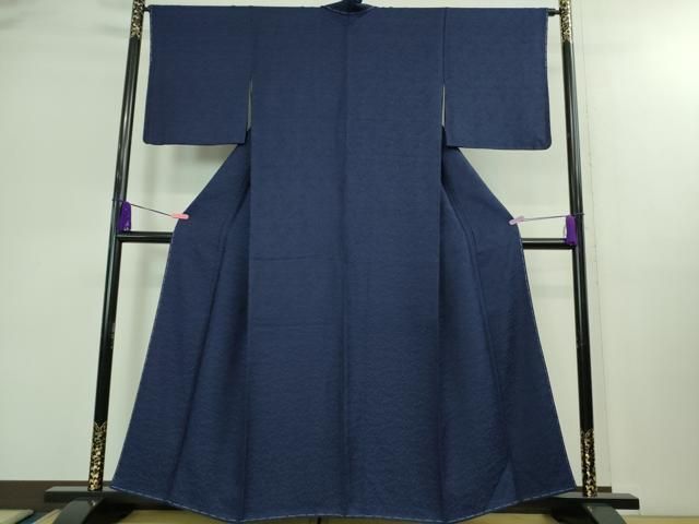 平和屋着物■極上　お召　本藍　鳳凰草花地紋　色無地　濃藍色　京都きもの友禅扱い　逸品　未使用　DZAB0340kh5 平和屋着物□極上 お召 本藍 鳳凰草花地紋 色無地 濃藍色 京都きもの