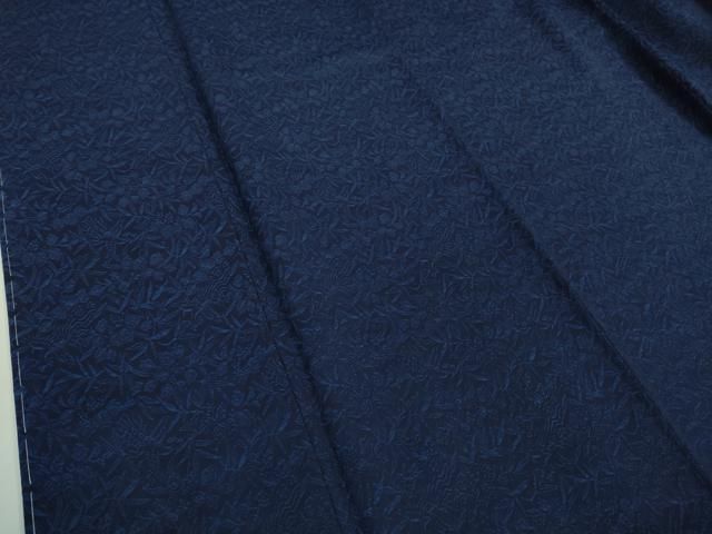 平和屋着物□極上 お召 本藍 鳳凰草花地紋 色無地 濃藍色 京都きもの