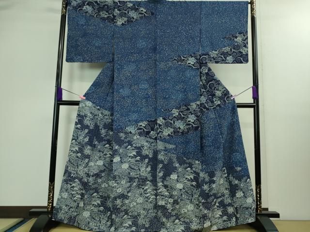 平和屋着物 上 本藍 型絵染 訪問着 風景花唐草文 DZAB0349kh5
