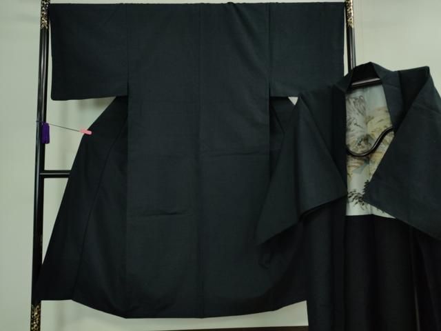 平和屋着物 上 男性 紬 アンサンブル 長羽織 色無地 藍鉄色 DZAB0406kh5