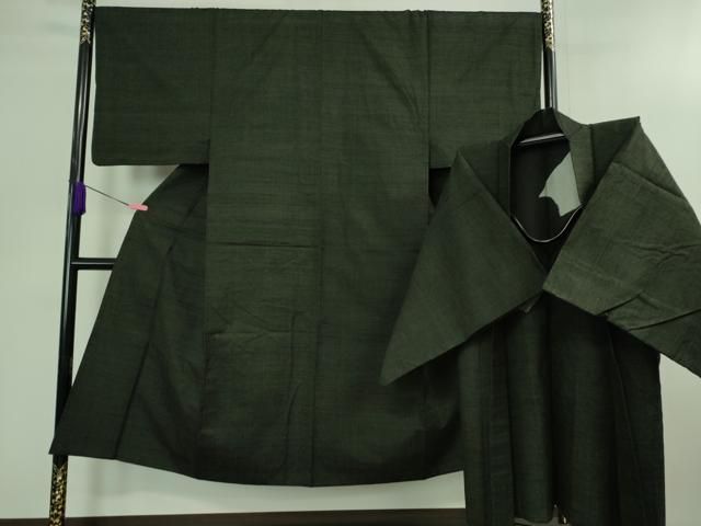 平和屋着物 上 男性 紬 アンサンブル 長羽織 色無地 仙斉茶色 DZAB0409kh5