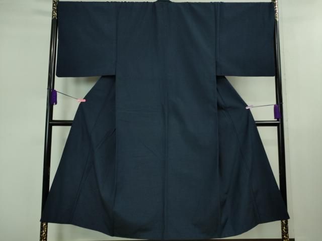 平和屋着物 上 男性 紬 アンサンブル 長羽織 色無地 留紺色 kh 5