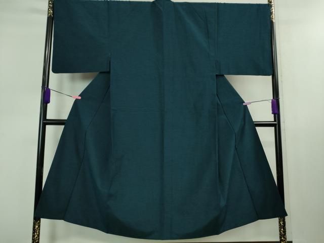 平和屋着物 上 男性 紬 アンサンブル 長羽織 色無地 藍色 羽裏 笹竹に雀 kh 5