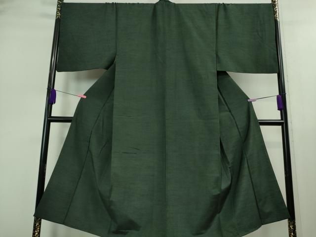 平和屋着物□極上 男性 紬 アンサンブル 長羽織 色無地 黒緑色 逸品