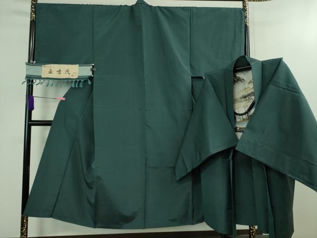 平和屋着物 上 男性 紬 玉古代 アンサンブル 長羽織 色無地 御召茶色 証紙付き kh 5