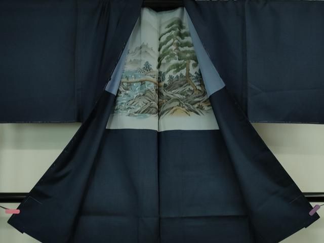  平和屋着物 上 男性 本場大島紬 アンサンブル キングサイズ 長羽織 100亀甲 総詰め 濃紺地 kh 5 着物セット 着物 浴衣