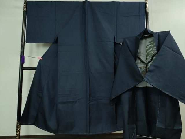 平和屋着物 上 男性 本場大島紬 アンサンブル キングサイズ 長羽織 100亀甲 総詰め 濃紺地 DZAB0417kh5