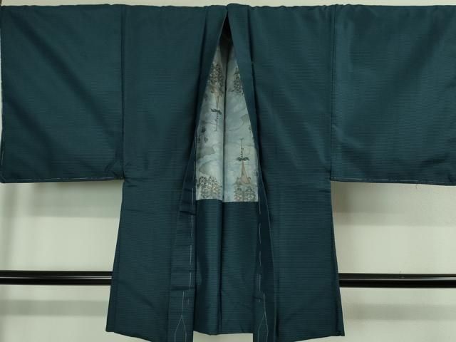 平和屋着物□極上 男性 お召 アンサンブル 長襦袢(無双仕立て)・長羽織