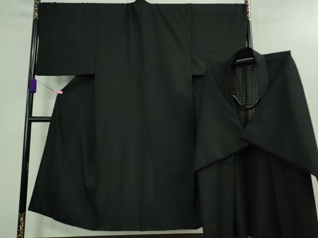 平和屋着物 上 男性 お召 アンサンブル キングサイズ 23区 オンワード樫山 黒地 DZAB0420kh5