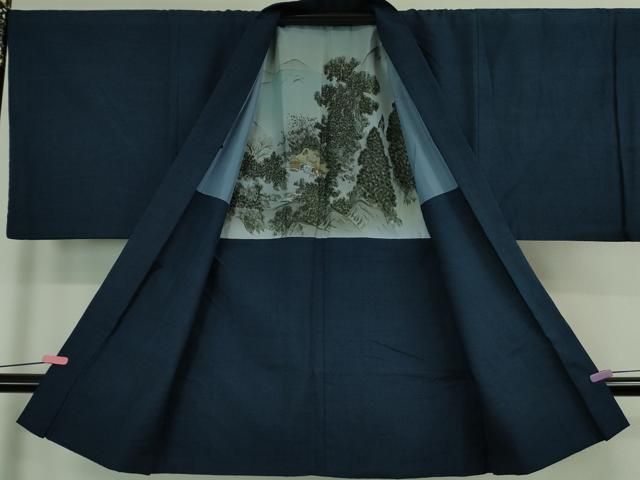 平和屋本店■極上　男性　色無地　アンサンブル　長羽織　紗　着物：薄花色×長羽織：藍色　逸品　DZAB0870kh5 平和屋本店□極上 男性 色無地 アンサンブル 長羽織 紗 着物:薄花色×長