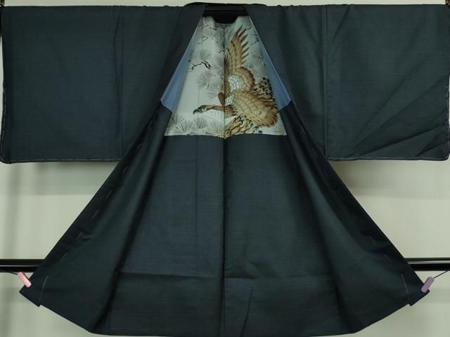  平和屋着物 上 男性 本場大島紬 アンサンブル 長羽織 100亀甲 総詰め 濃藍色 羽裏 鷹 kh 5 着物セット 着物 浴衣