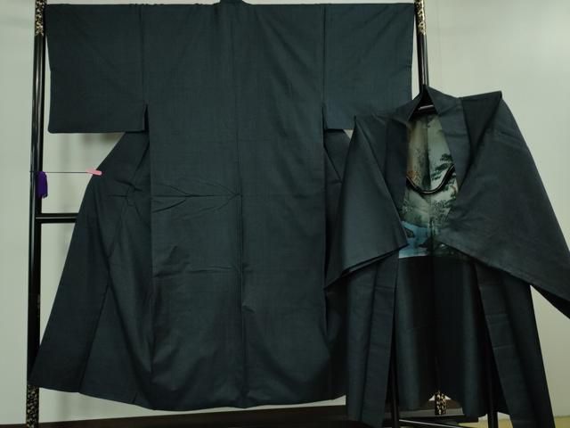 平和屋着物 上 男性 本場大島紬 アンサンブル 長羽織 100亀甲 総詰め 濃紺地 DZAB0429kh5