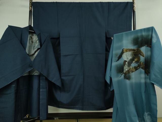 平和屋着物 上 男性 紬 アンサンブル 長襦袢 無双仕立て 長羽織セット 100亀甲 総詰め 三越扱い ♥ DZAB0430kh5