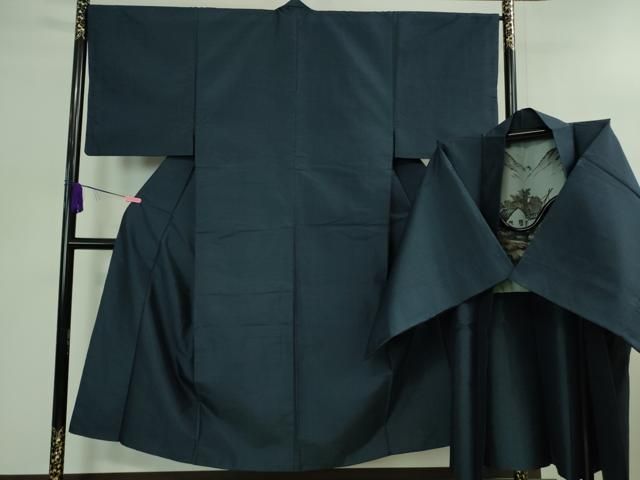 平和屋着物 上 男性 本場大島紬 アンサンブル 長羽織 100亀甲 総詰め 濃藍色 DZAB0432kh5