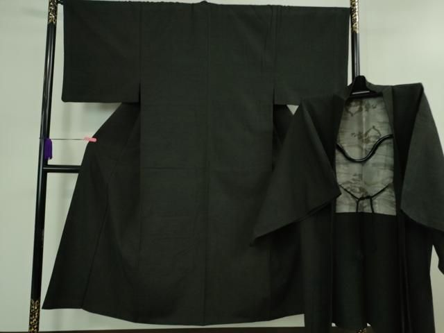 平和屋着物 上 男性 紬 アンサンブル 長羽織 色無地 蝋色 羽織紐付き DZAB0435kh5