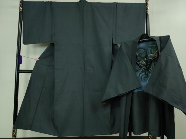 平和屋着物 上 男性 紬 アンサンブル 亀甲柄 青褐色地 羽裏 龍 DZAB0441kh5