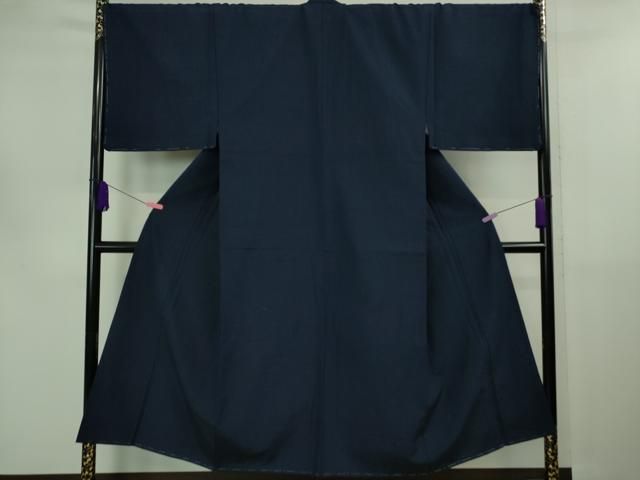 平和屋着物 上 男性 紬 アンサンブル キングサイズ 長襦袢 袷 長羽織セット 濃藍色 kh 5