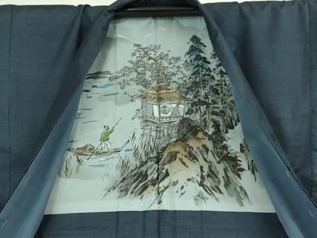 平和屋着物 上 男性 本場大島紬 アンサンブル 長羽織 100亀甲 総詰め 濃紺地 kh 5