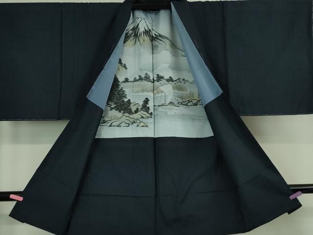 平和屋着物 上 男性 本場大島紬 アンサンブル 長羽織 濃藍色 kh 5