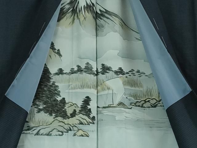 平和屋着物 上 男性 本場大島紬 アンサンブル 長羽織 濃藍色 kh 5