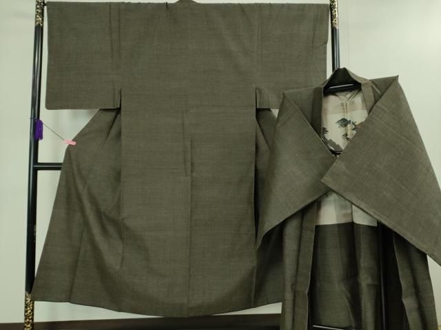 平和屋着物 上 男性 本場結城紬 重要無形文化財 アンサンブル 杢 長羽織 海松茶色地 DZAB0449kh5