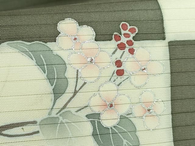 平和屋本店□極上 九寸名古屋帯 作家物 手描き 雪輪花兎 枝