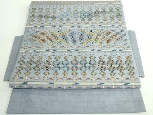 平和屋着物 上 本場琉球 読谷山花織 紬地 つけ帯 草木染 池原ヨシ作 藤色地 証紙付き DZAB0473kh5