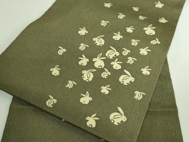 平和屋着物■極上　九寸名古屋帯　兎　鬼しぼ縮緬　逸品　DZAB0498kh5 平和屋着物□極上 九寸名古屋帯 兎 鬼しぼ縮緬 逸品 DZAB0498kh5