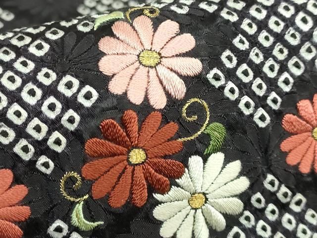 平和屋着物□極上 九寸開き名古屋帯 駒刺繍 絞り 草花文 金糸 逸品